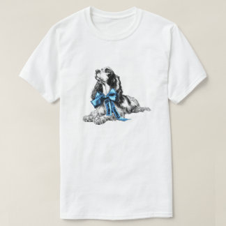 Camiseta Perro Cocker Spaniel con Lazo Azul Boceto Dibujado