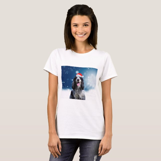 Camiseta Perro Cocker Spaniel con Navidades Santa Hat (Anverso completo)