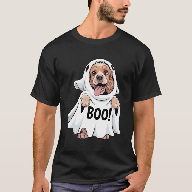 Camiseta Perro Cocker Spaniel con un disfraz de fantasma bl (Anverso)