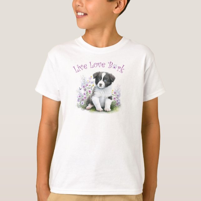 Camiseta Perro Collar de Frontera Floral Adorable (Anverso)