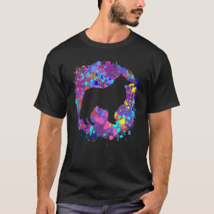 Camiseta Perro Collie Arte de Salpicaduras de Acuarela Rosa