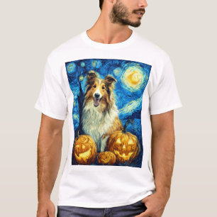 Camiseta Perro Collie Áspero Lindo Calabaza de Halloween Ja