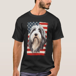 Camiseta Perro Collie Barbudo de la bandera estadounidense 