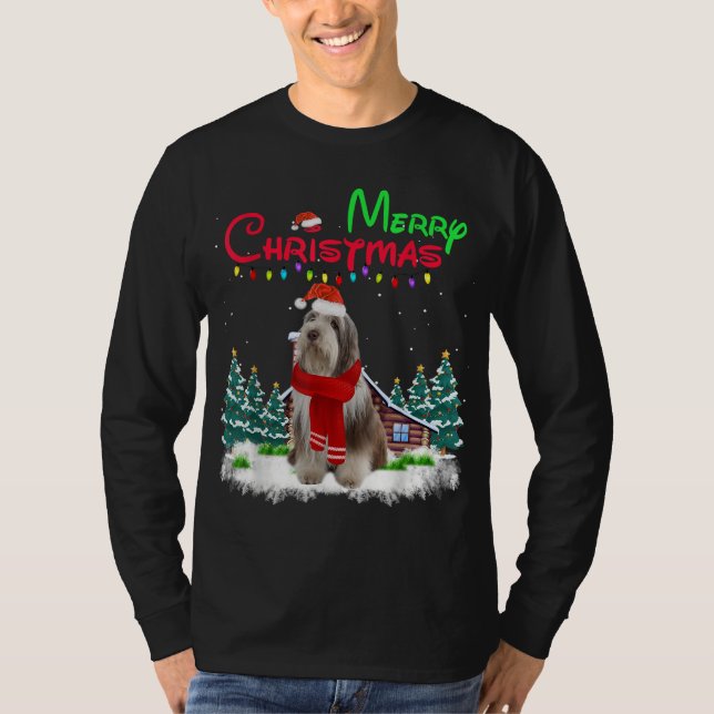Camiseta Perro collie con barba luz potente árbol de Navida (Anverso)