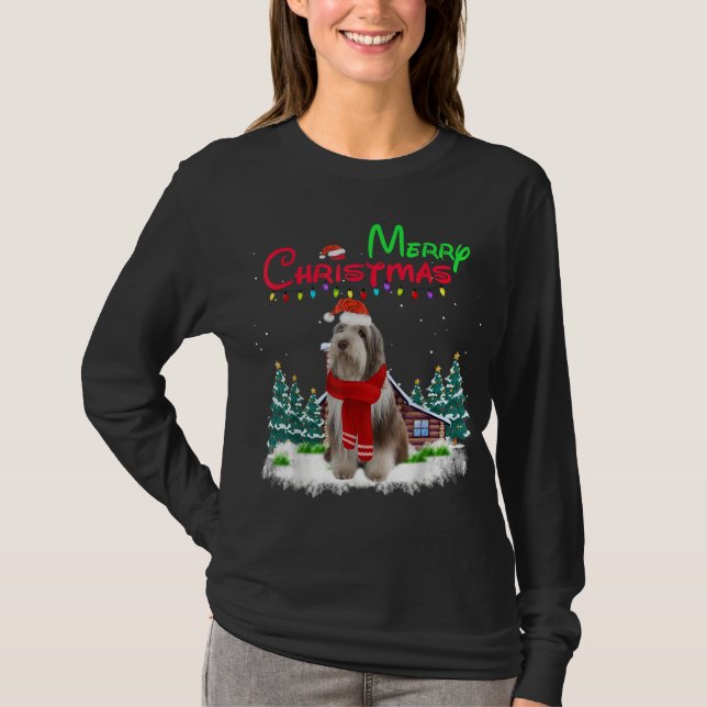 Camiseta Perro collie con barba luz potente árbol de Navida (Anverso)