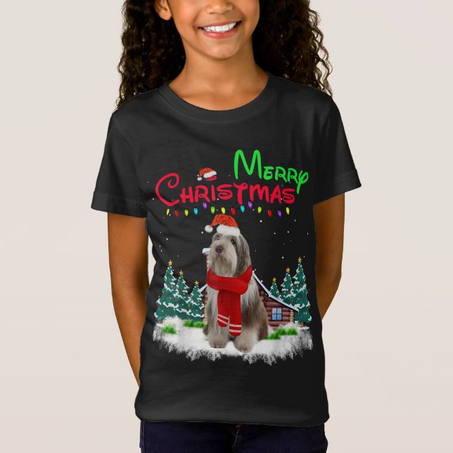 Camiseta Perro collie con barba luz potente árbol de Navida (Anverso)