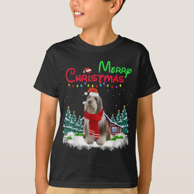 Camiseta Perro collie con barba luz potente árbol de Navida (Anverso)