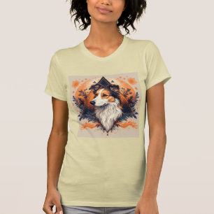 Camiseta Perro Collie con fondo geométrico vibrante