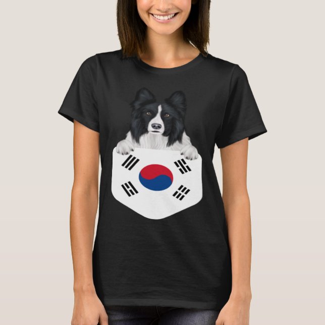 Camiseta Perro collie de frontera con bandera de Corea del  (Anverso)