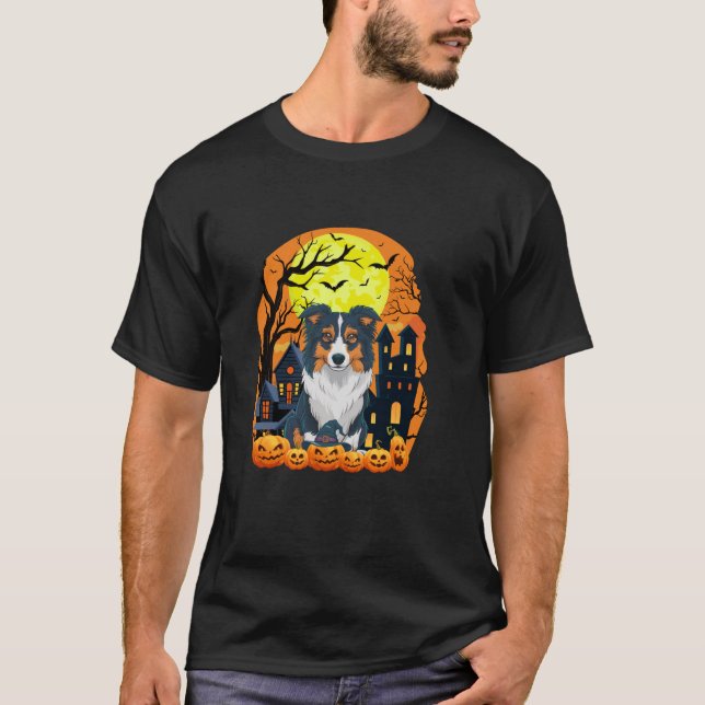 Camiseta Perro collie fronterizo con calabazas Funny Scarny (Anverso)