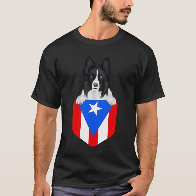 Camiseta Perro coloquial de bandera de Puerto Rico en bolsi (Anverso)