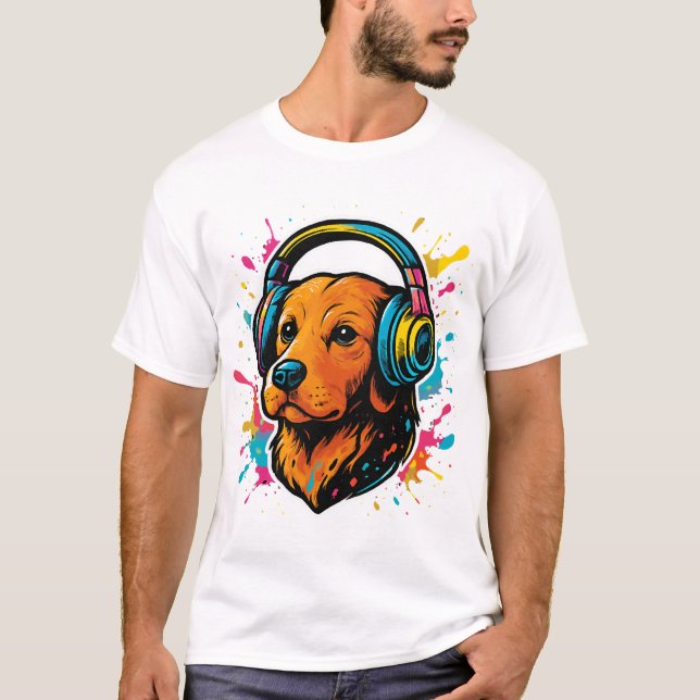 Camiseta Perro Colorido con Auriculares (Anverso)