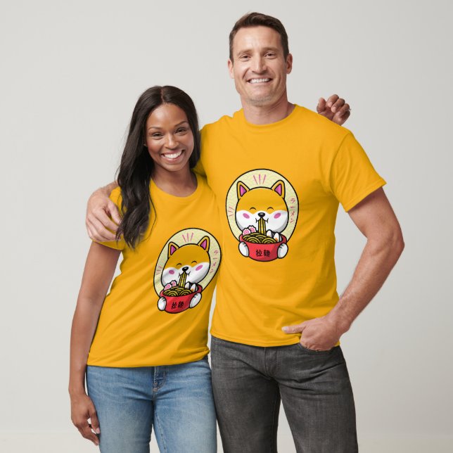 Camiseta Perro comiendo fideos Ramen Cute Kawaii (Unisexo)