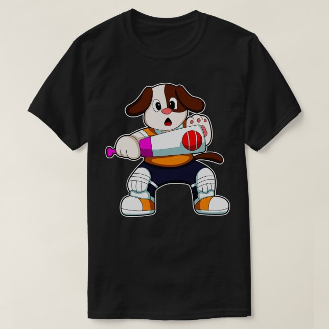 Camiseta Perro como bateador con bate de críquet (Diseño del anverso)