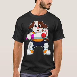 Camiseta Perro como bateador con bate de críquet