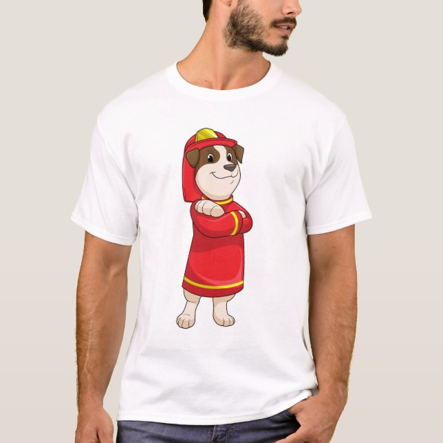 Camiseta Perro como bombero con casco (Anverso)