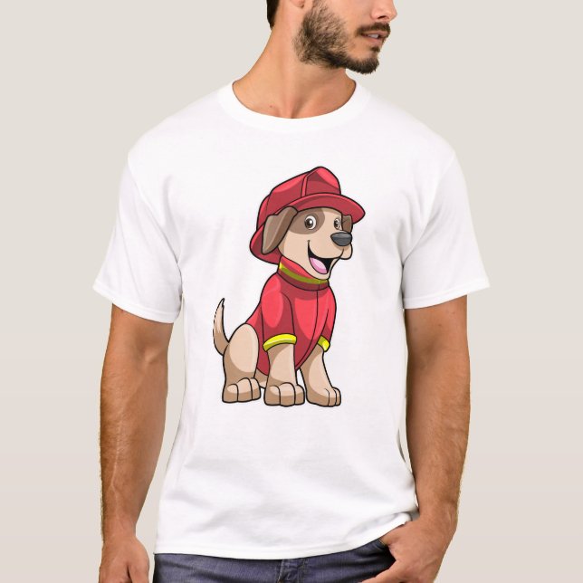 Camiseta Perro como bombero con casco de bomberos (Anverso)