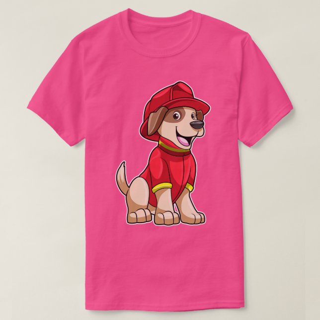 Camiseta Perro como bombero con casco de bomberos (Diseño del anverso)