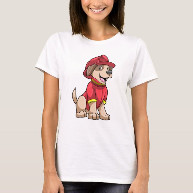 Camiseta Perro como bombero con casco de bomberos (Anverso)