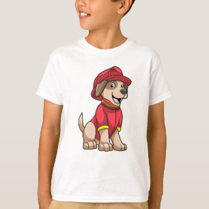 Camiseta Perro como bombero con casco de bomberos