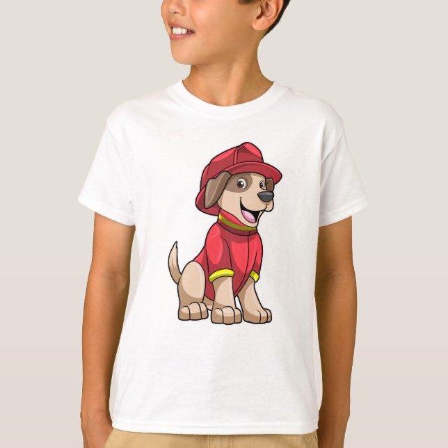 Camiseta Perro como bombero con casco de bomberos (Anverso)