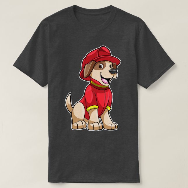 Camiseta Perro como bombero con casco de bomberos (Diseño del anverso)