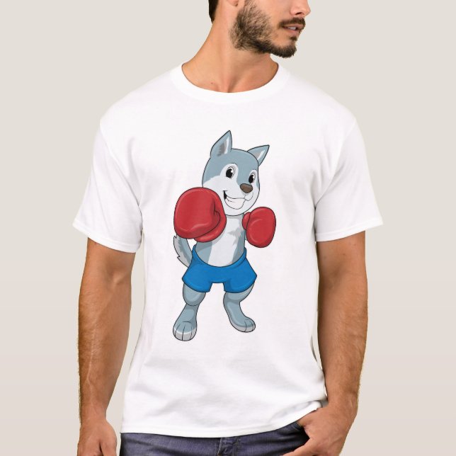 Camiseta Perro como boxeador con guantes de boxeo (Anverso)