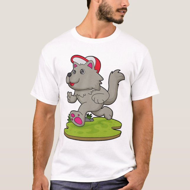 Camiseta Perro como corredora con gorra (Anverso)