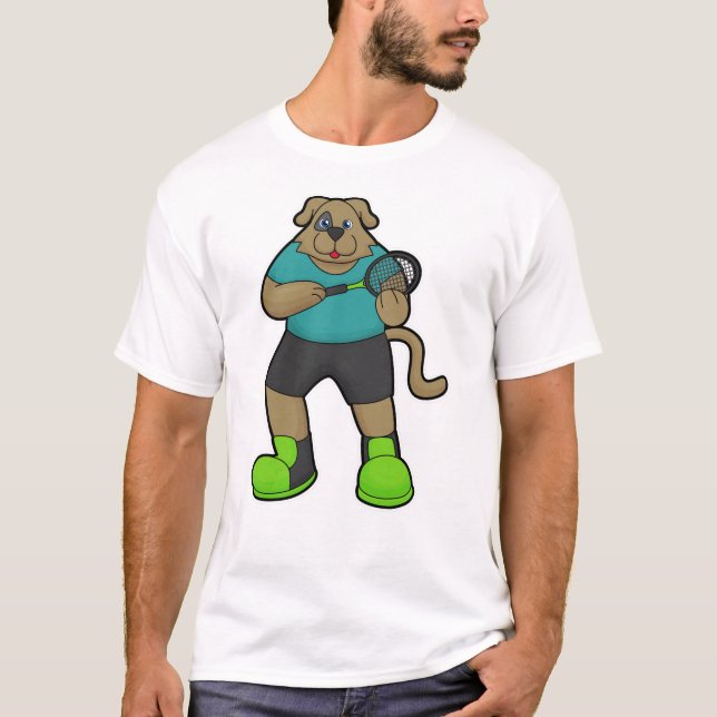 Camiseta Perro como jugador de tenis con raqueta de tenis (Anverso)