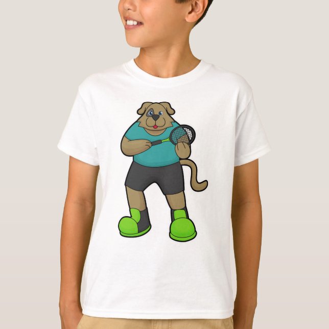 Camiseta Perro como jugador de tenis con raqueta de tenis (Anverso)