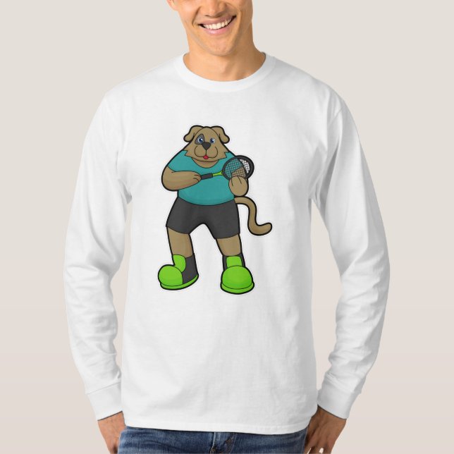 Camiseta Perro como jugador de tenis con raqueta de tenis (Anverso)