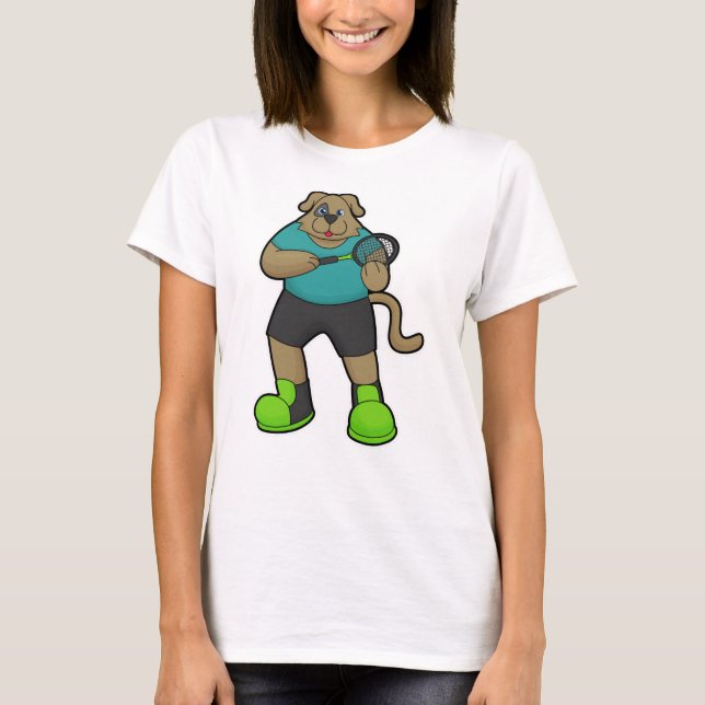 Camiseta Perro como jugador de tenis con raqueta de tenis (Anverso)