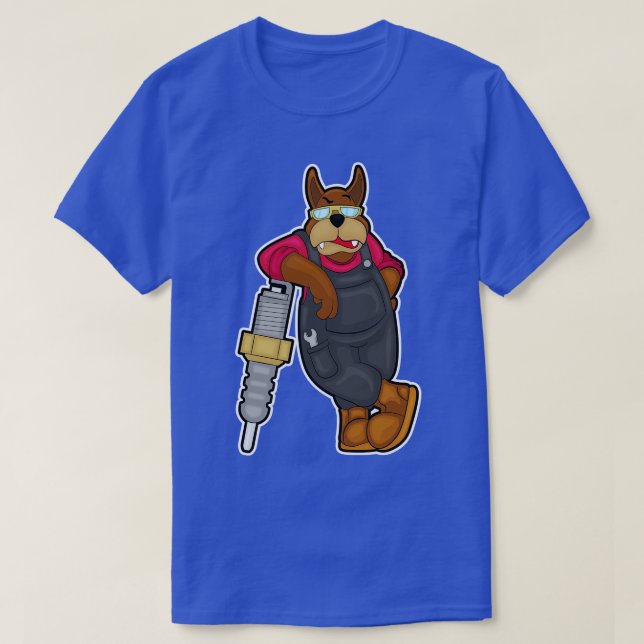 Camiseta Perro como mecánico con bujía (Diseño del anverso)