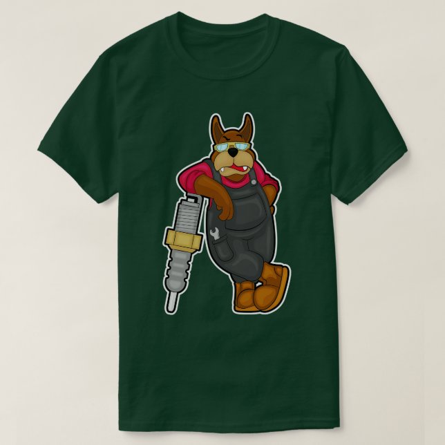 Camiseta Perro como mecánico con bujía (Diseño del anverso)