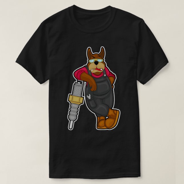 Camiseta Perro como mecánico con bujía (Diseño del anverso)