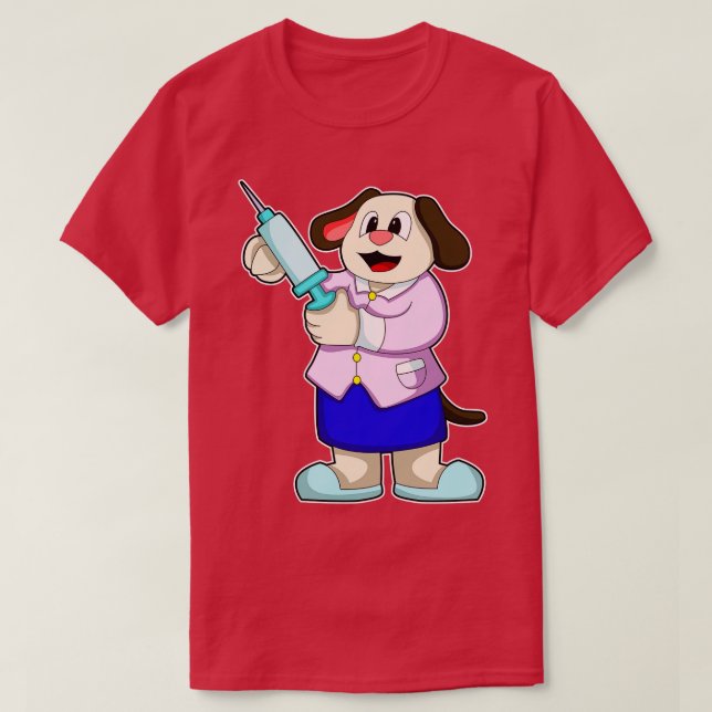 Camiseta Perro como Médica con jeringa 1 (Diseño del anverso)