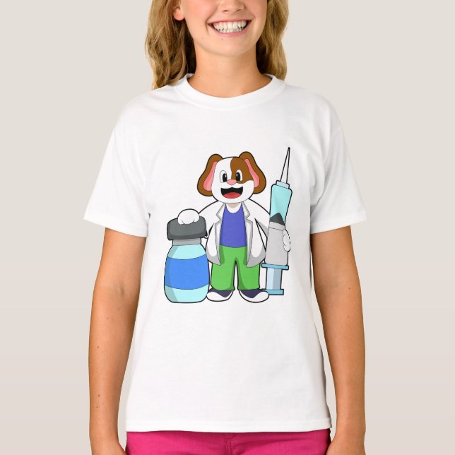 Camiseta Perro como Médica con jeringas (Anverso)