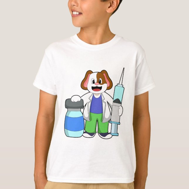 Camiseta Perro como Médica con jeringas (Anverso)