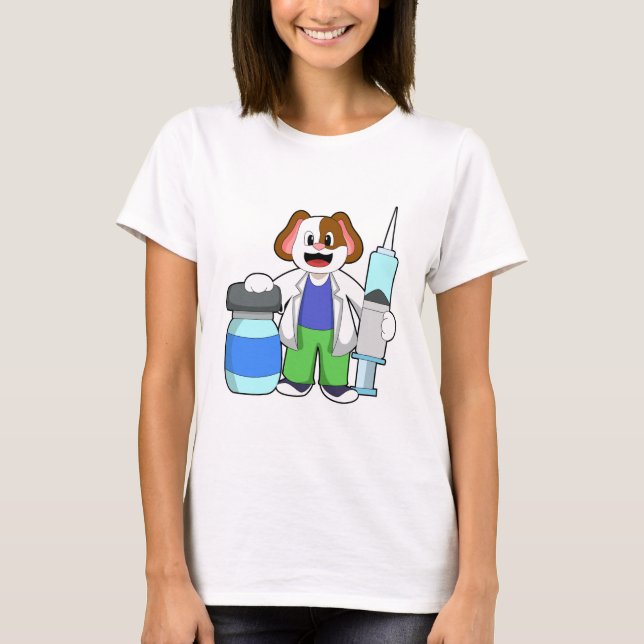 Camiseta Perro como Médica con jeringas (Anverso)
