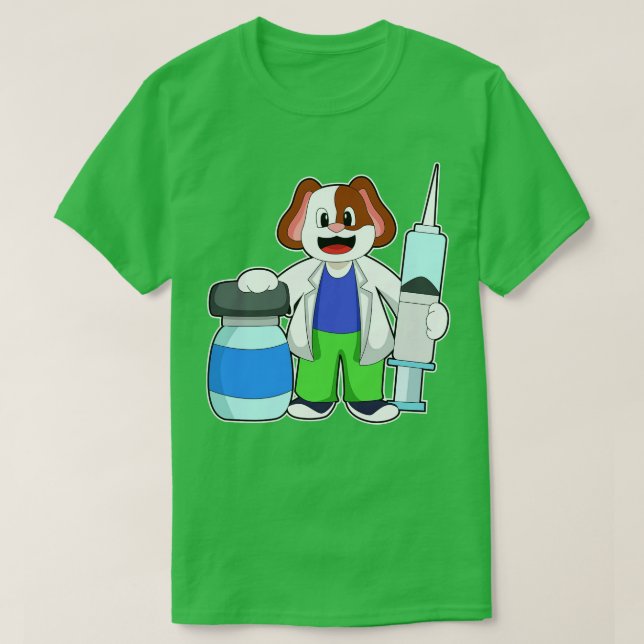 Camiseta Perro como Médica con jeringas (Diseño del anverso)