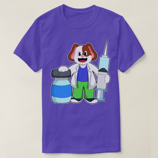 Camiseta Perro como Médica con jeringas (Diseño del anverso)