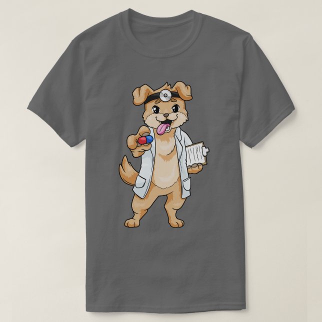 Camiseta Perro como médica con pastillas y mulato (Diseño del anverso)