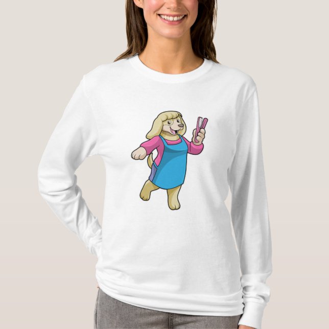 Camiseta Perro como peluquero con comb (Anverso)