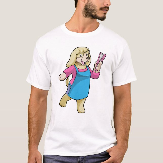 Camiseta Perro como peluquero con comb (Anverso)