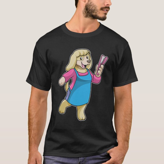 Camiseta Perro como peluquero con comb (Anverso)