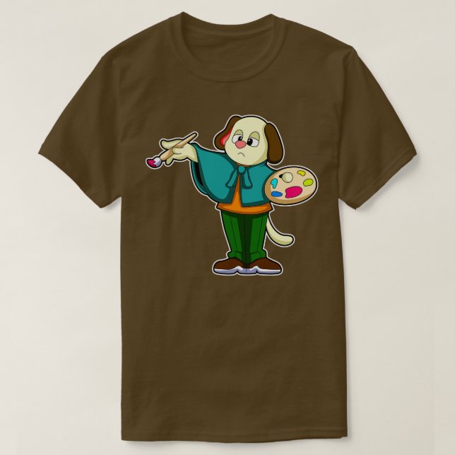 Camiseta Perro como pintador con pincel (Diseño del anverso)