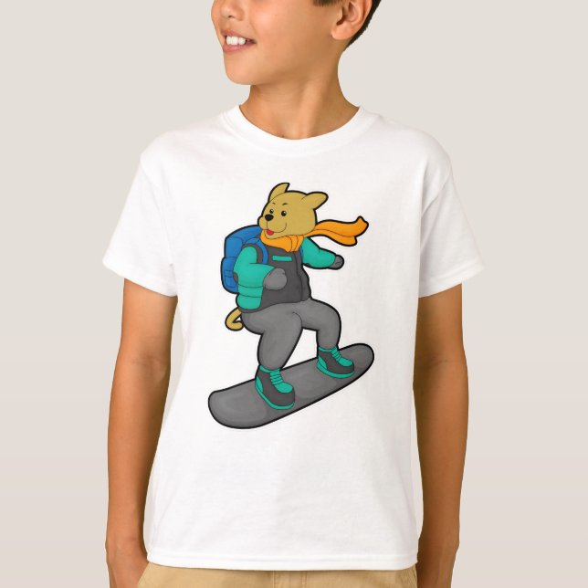Camiseta Perro como snowboard con Snowboard y mochila (Anverso)