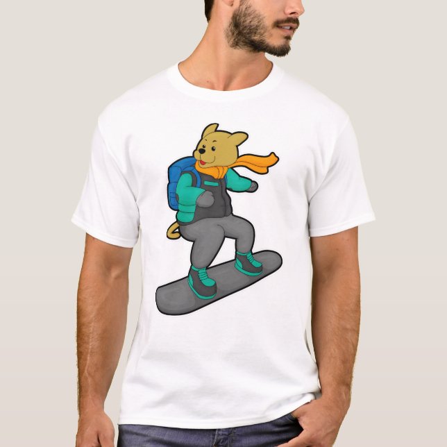 Camiseta Perro como snowboard con Snowboard y mochila (Anverso)