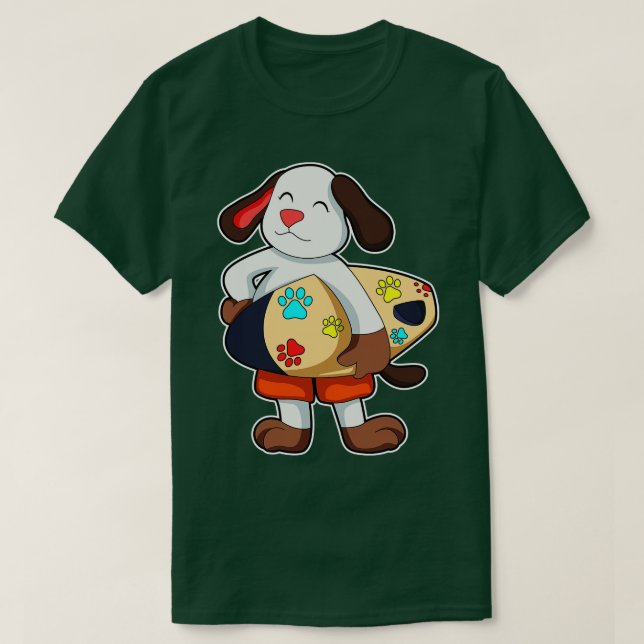 Camiseta Perro como surfista con tabla de surf (Diseño del anverso)