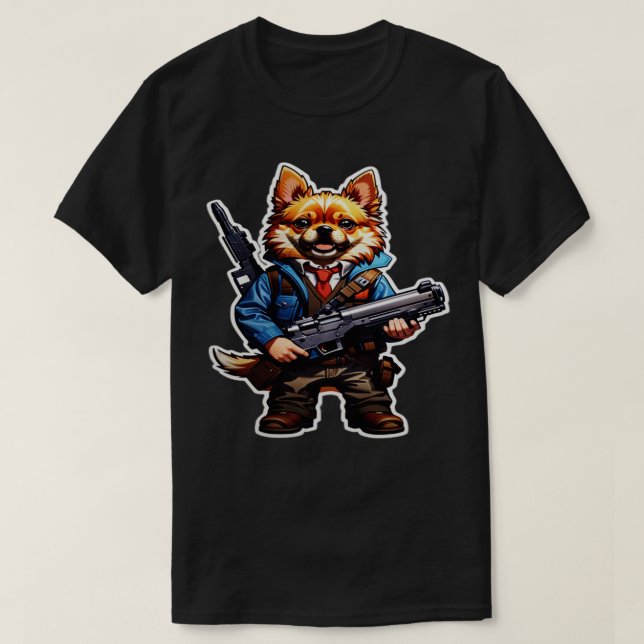 Camiseta perro con arma 1 (Diseño del anverso)